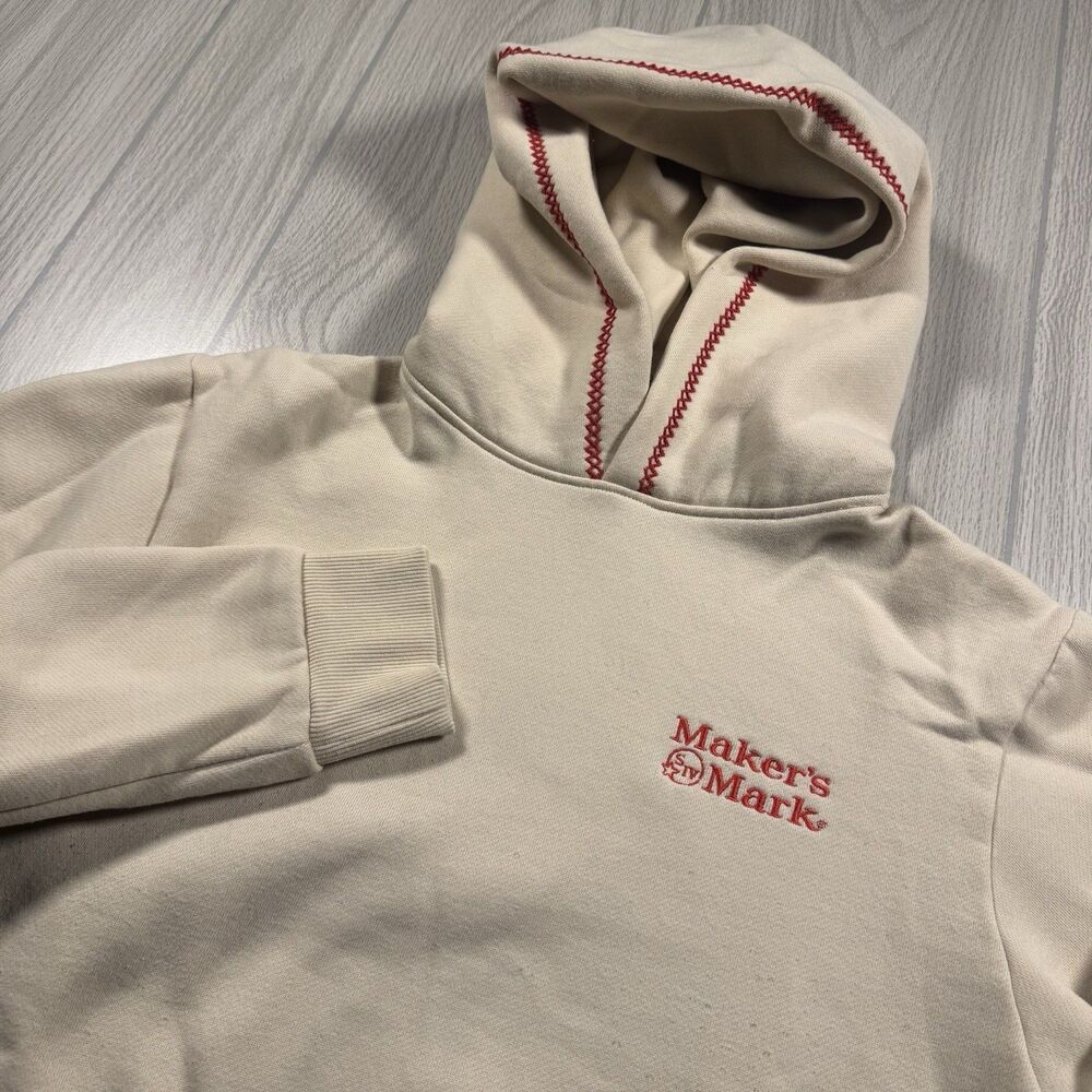 Makers Mark Kentucky Bourbon Hoodie Men’s S Beige Embroidered Whisky Fleece